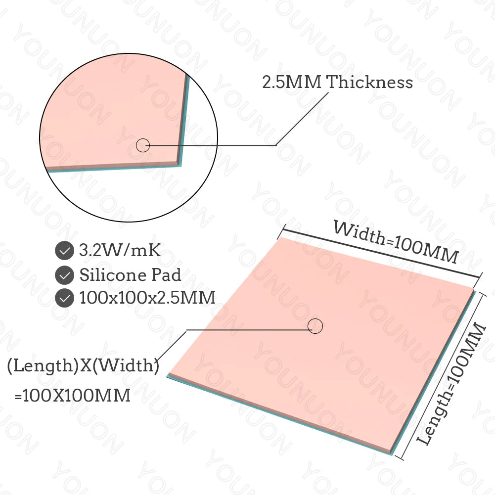 2 Pieces 100x100mm Thermal Pad 0.5mm/1mm/1.5mm/2mm/2.5mm/3mm/4mm/5mm Thickness GPU CPU Heatsink Cooling Conductive Silicone Pad