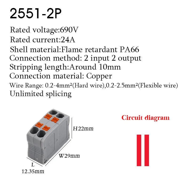 Wire Connectors Push-in Electrical Cable Terminal Block Multiple In Multiple Out Spliceable Mount On Din Rail With Fixing Hole