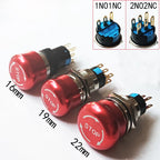 16mm 19mm 22mm Emergency Stop Metal Button Mushroom Head Push Button Stop Switch 1NO1NC 2NO2NC Latching Switch Retention On Off