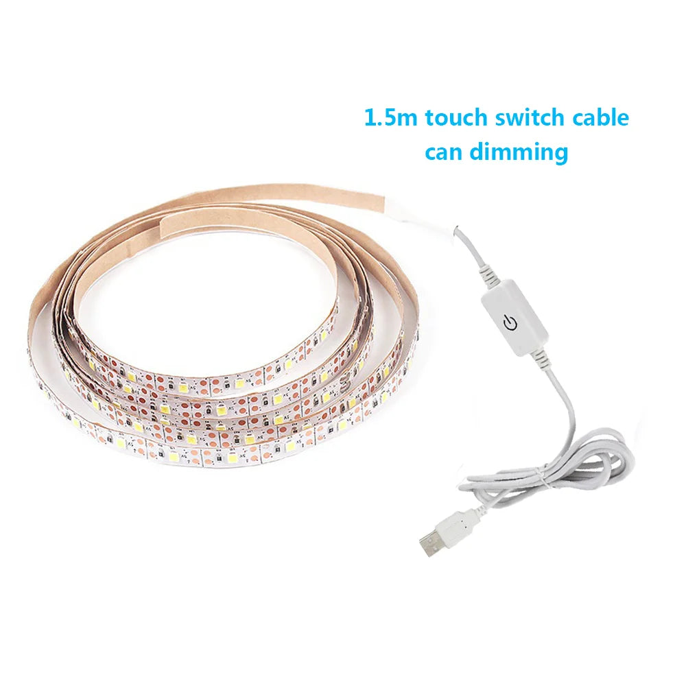 Dimmable 5V LED Strip Lights SMD2835 3528 60Leds/m Waterproof Ribbon Lights TV Backlight USB/Battery Powered Stripe Room Decor