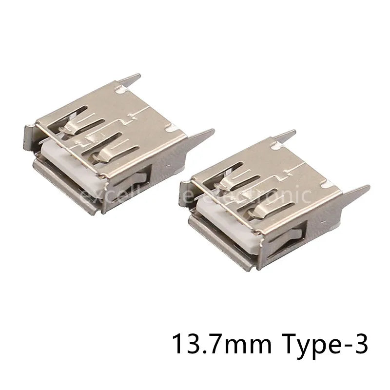 10 Pieces USB Type A Female Socket 180 Degrees Vertical 4pins USB Interface AF 13.7mm / 15.0mm