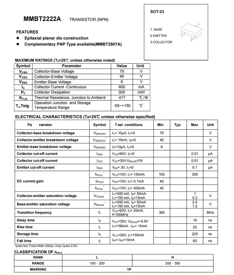 3000PCS MMBT2222A MMBT2907A 2N2222A 2N2907A 1P 2F SOT23 SMD Transistors NPN PNP 600mA 40V 60V MMBT2907ALT1G MMBT2222ALT1G 2N2222