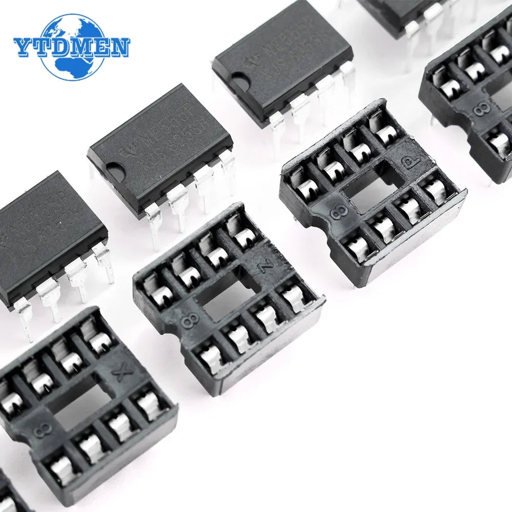 20PCS NE555 NE555P IC 555 Timer Programming Oscillator Chip & 8 Pin DIP Sockets Kit (10 Each)