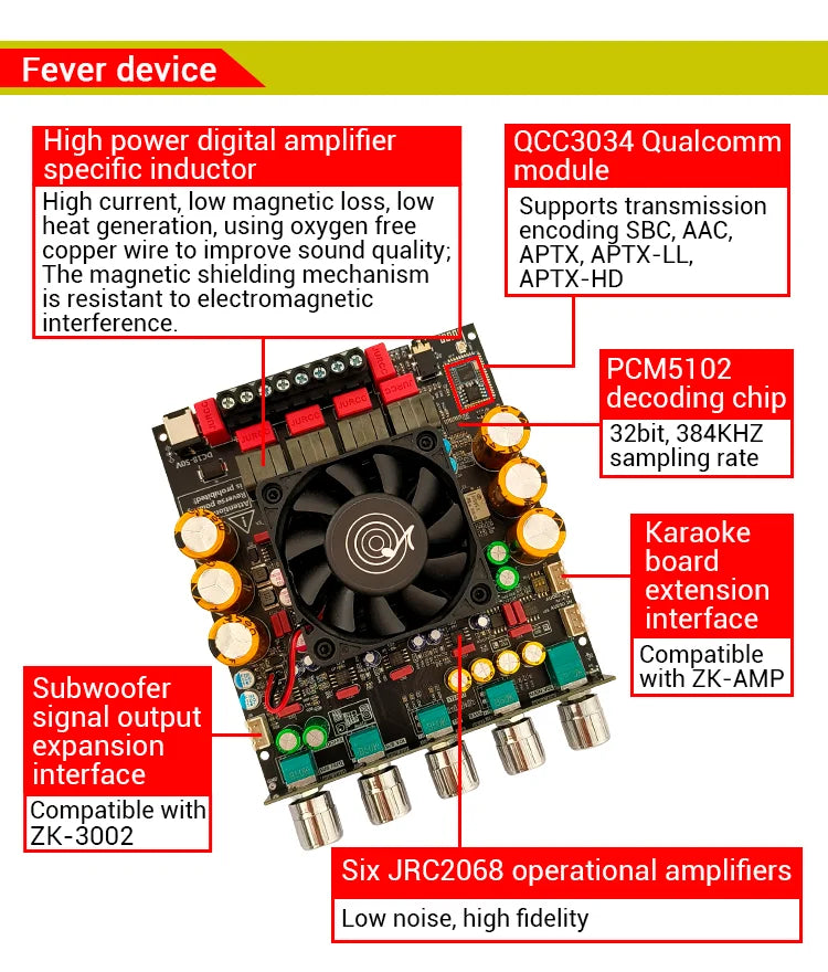 ZK-APTX3 Bt Amplifier Board 2.1 Channel 300W+300W+600W Amplifier Chip Tpa3255 Subwoofer Theater Audio Stereo Equalizer Amp