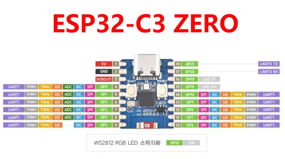 ESP32-C3 Zero/ESP32-S3 Zero/ESP32-C6 Zero ESP32 Mini Development Board Module Support WIFI, Bluetooth