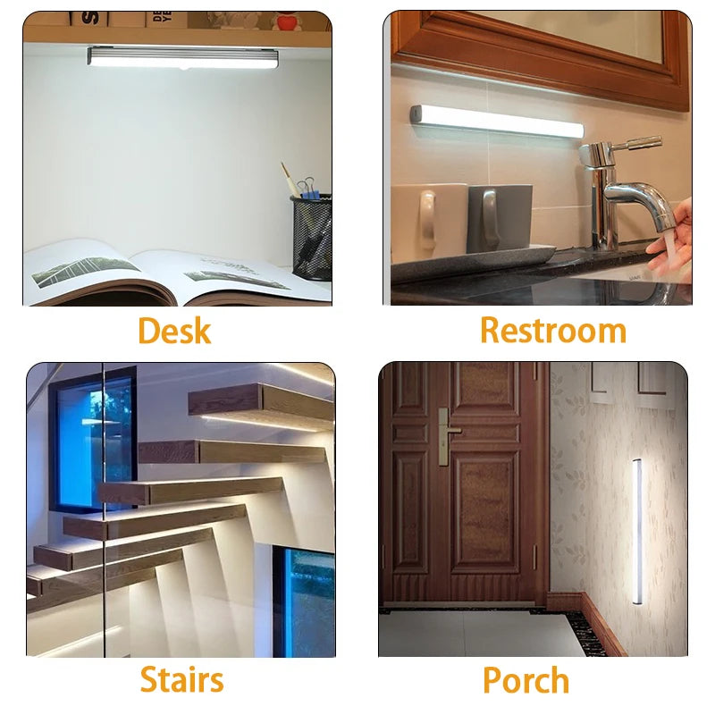 Motion Sensor Light Night Light USB Rechargeable Lamp Cabinet Wardrobe Lamp Staircase Backlight For Kitchen 3colors in one Lamp
