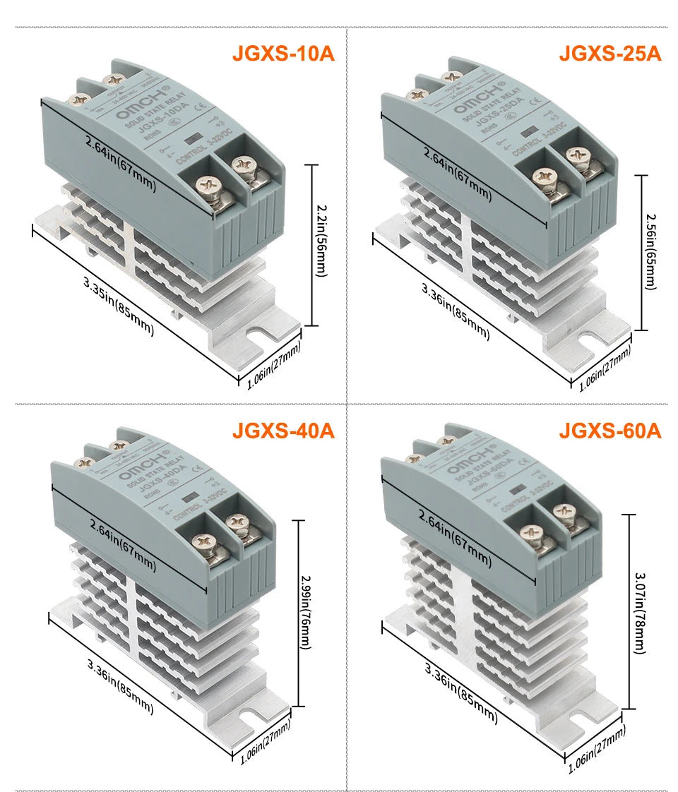 OMCH DIN Rail Solid State Relay SSR With Heatsink 10A 25A 40A 60A 80A 100A 120A DC-AC DC-DC AC-AC Single Phase Control