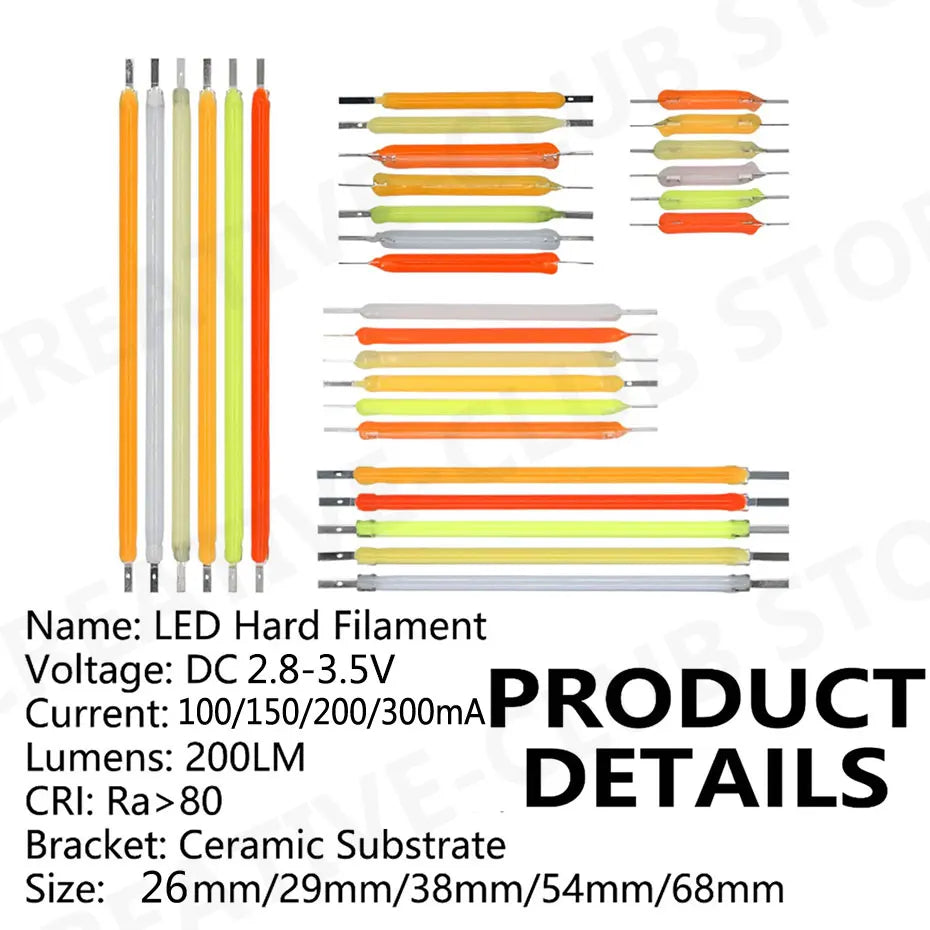 20PCS Per Box Multicolour 3V COB LED Filament 3V Edison Bulb Lamp Parts Incandescent Light Diodes Accessories Holiday Lighting