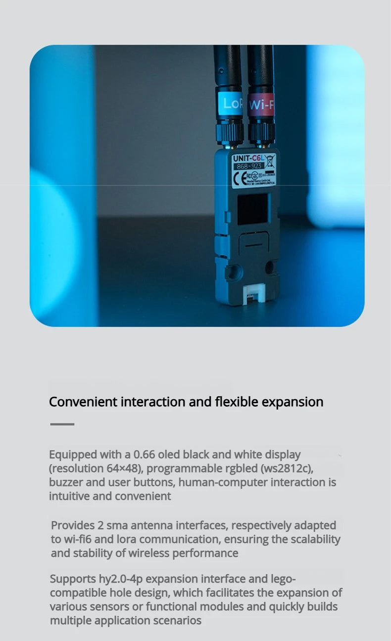 M5Stack Unit C6L LoRa Communication Unit ESP32-C6 Wi-Fi 6 & SX1262 868-923MHz Supports Meshtastic with OLED for IoT