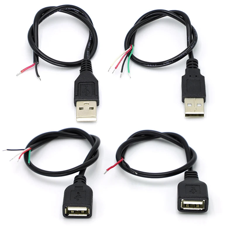 30cm Power Supply Cable 2 Pin USB 2.0 A Female Male 4 Pin Wire Jack Charger Charging Cord Extension Connector DIY 5V Line