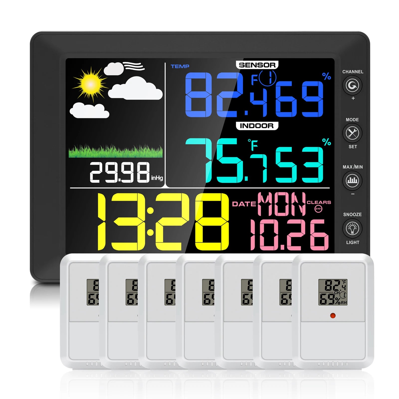 2025 Digital Thermometer Wireless Weather Station with 8.3'' Color Touchscreen 3-in-1 Thermo-hygrometer Sensor Dew Point Monitor