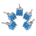 5PCS Miniature Toggle Switch Double Pole Double Throw DPDT (MTS202) ON-ON 120VAC 6A 1/4 Inch Mounting MTS-202