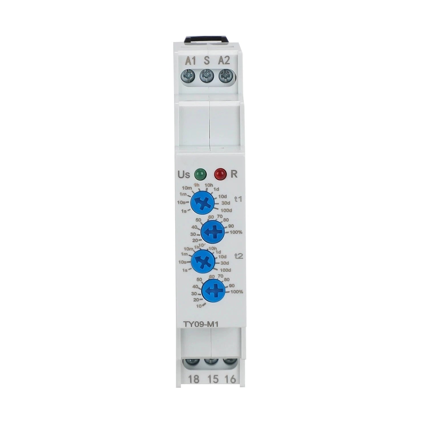 TY09-M1 M2 Cyclic Delay Timer Relay Switch SPDT 220V 16A AC/DC12V-240V 50/60Hz 0.1s-100 Days 2SPDT Din Rail