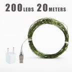 Green Cable LED Christmas String Fairy Lights Garland Outdoor Waterproof For Birthday Party Halloween Garden Room Decoration