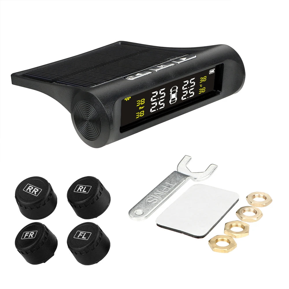 Temperature Warning Fuel Save Tire Pressure Monitoring System Solar TPMS With 4 External Sensors Car Tyre Pressure Monitor