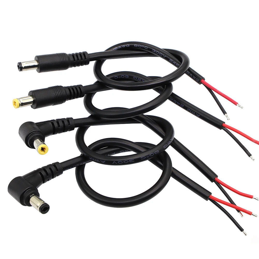 30cm DC Power Cord 5.5*2.1 / 5.5*2.5 Male Plug Connector Charging Cable 90 Degree Right Angle Adapter Power Extension Cord DIY
