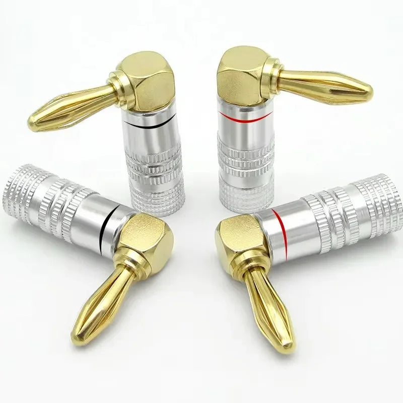 2PCS Banana Plug Audio Speaker Connector 90 Degree Straight Angle Plug Audio Jack Gold Plated Speaker Terminals Adapters