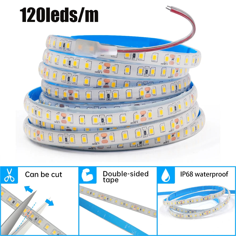24V IP68 Waterproof LED Strip 120Leds White/Pink/Yellow/Red/Ice Blue/Green Swimming Pool Home Decor Flexible Ribbon Rope Light