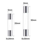 100/72pcs 5 * 20 6 * 30 Fast Melting Glass Tube Fuse Car Glass Tube Fuse Set with Box 0.2-20A 0.5-30A Household Fuse