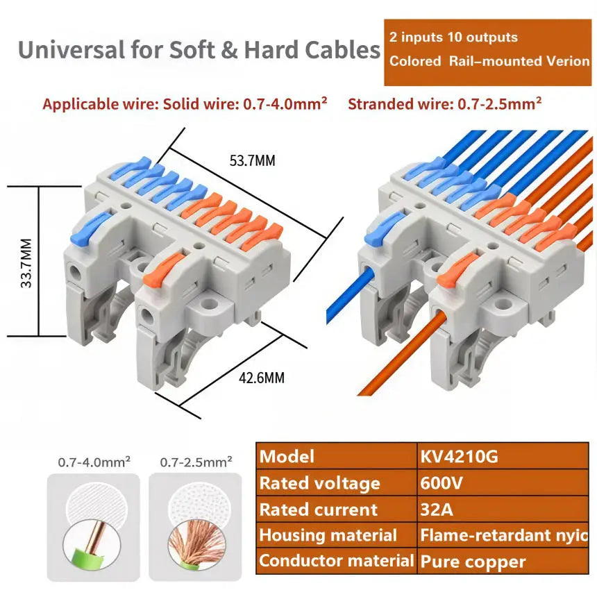 Universal Quick Push-in Electrical Wire Terminal Blocks Splitter Cable Connectors Mounted Junction Box for Home Industrial Use