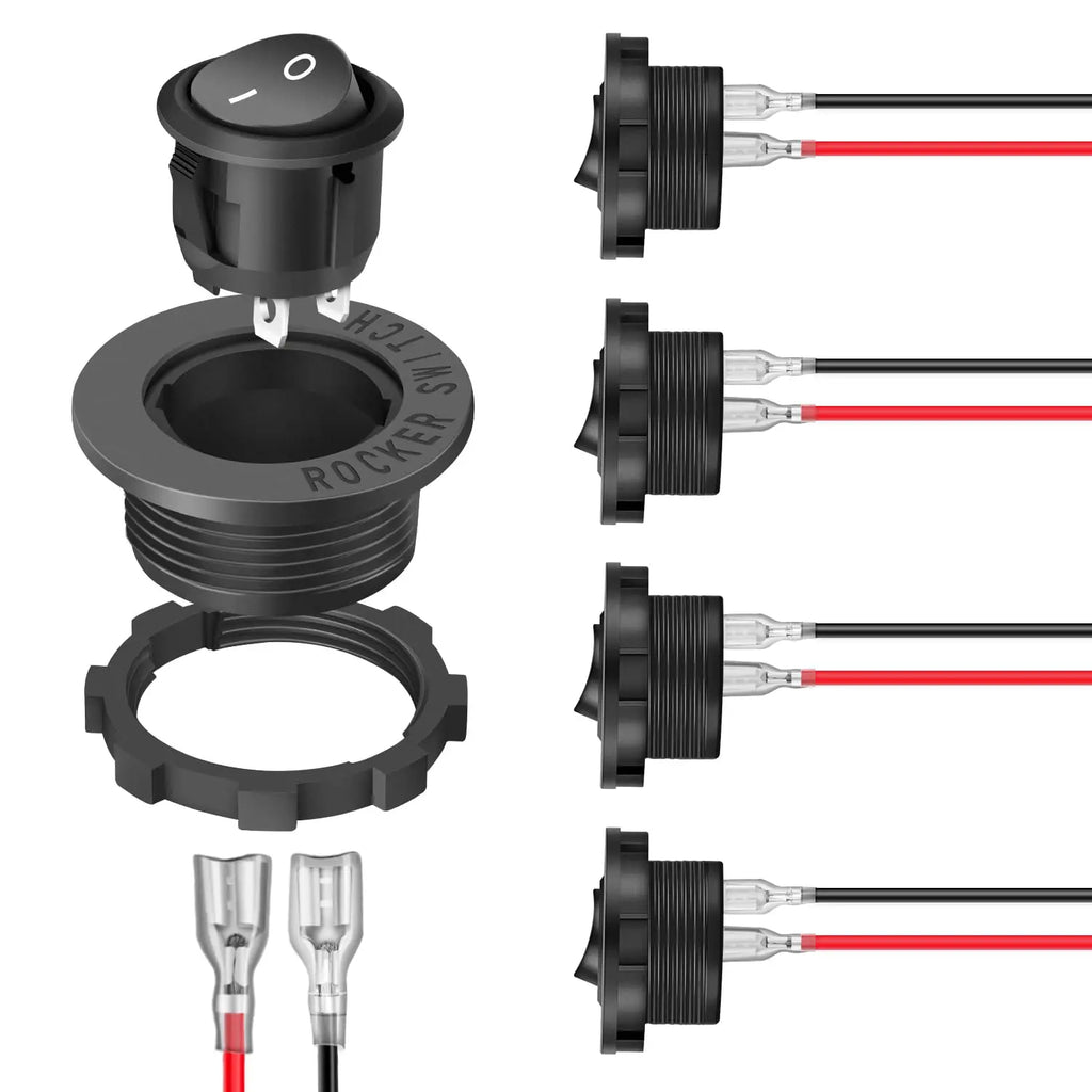 5PCS Round Rocker Switch ON OFF SPST Switch Holder 20mm 12V DC 2 Pin Pre-Wired Waterproof Toggle Switch Shell for Car Automotive
