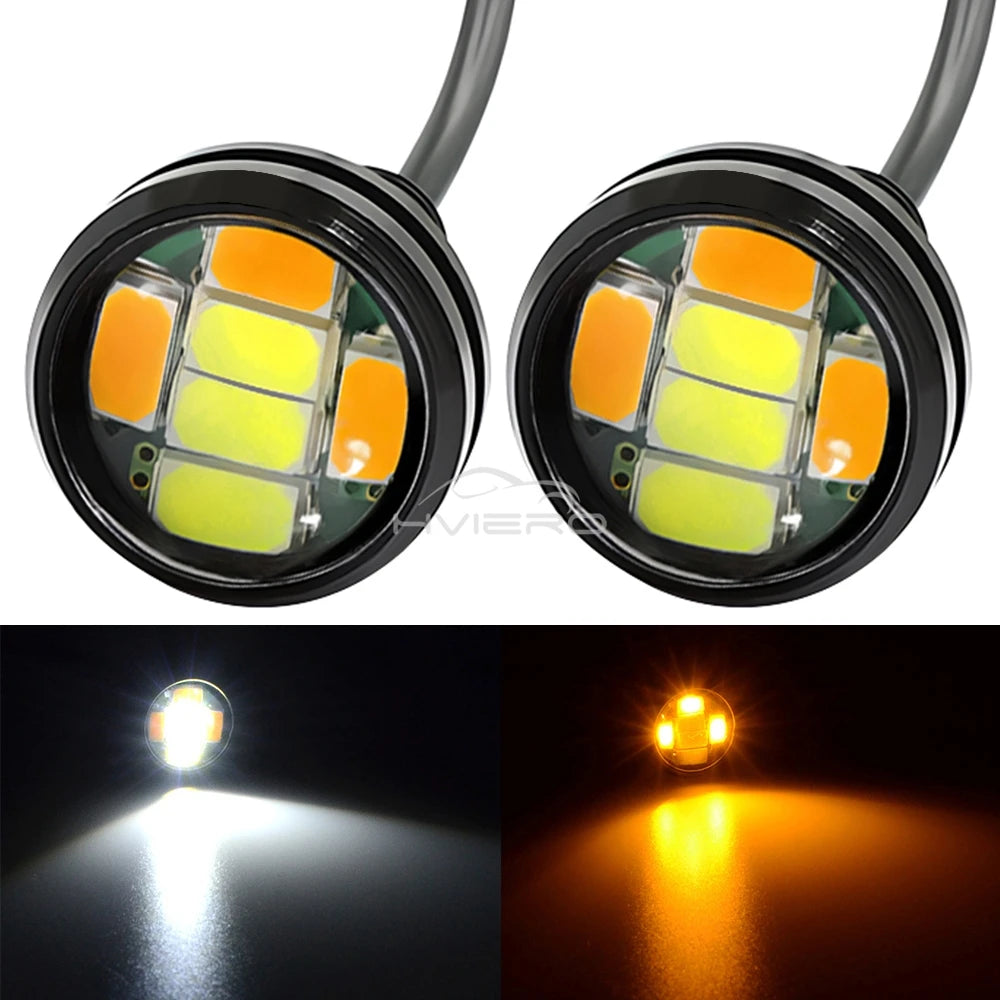 2pcs Car Daytime Running Lights White Yellow Eagle Eye LED 12V 5730 6smd Reversing Parking Tail Bulb Turn Signal Lamp Waterproof