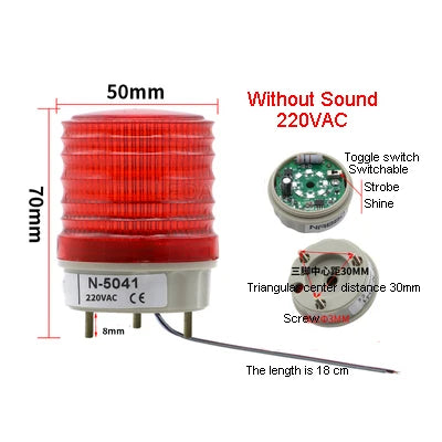 1Pcs N-5041 Without Sound Small Warning Lights LED Flash/Constant Adjustable Alarm Lamp Bolt Installation Red Yellow Green Blue