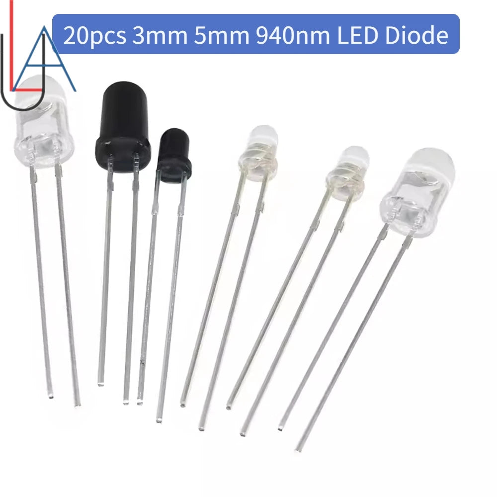 LAUBEI 20pcs/Set - 3mm & 5mm 940nm Infrared LEDs and IR Receivers Kit - for Remote Control Applications