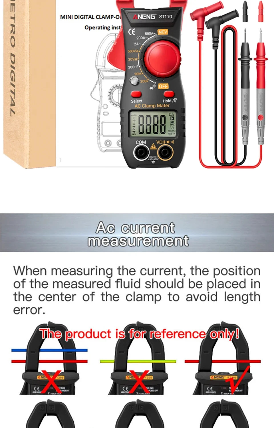 ANENG ST170 Clamp Meter Digital Multimeter Tester 500A AC Current AC/DC Voltage+B18 Highlight Voltage Tester Pen Electrician Set