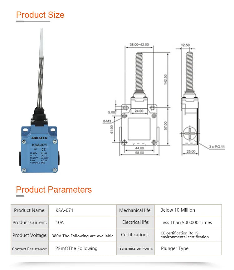 ABILKEEN Stainless Steel IP66 Waterproof KSA Series Industrial Machine Limit Switch Multiple Styles Limit Switch Available