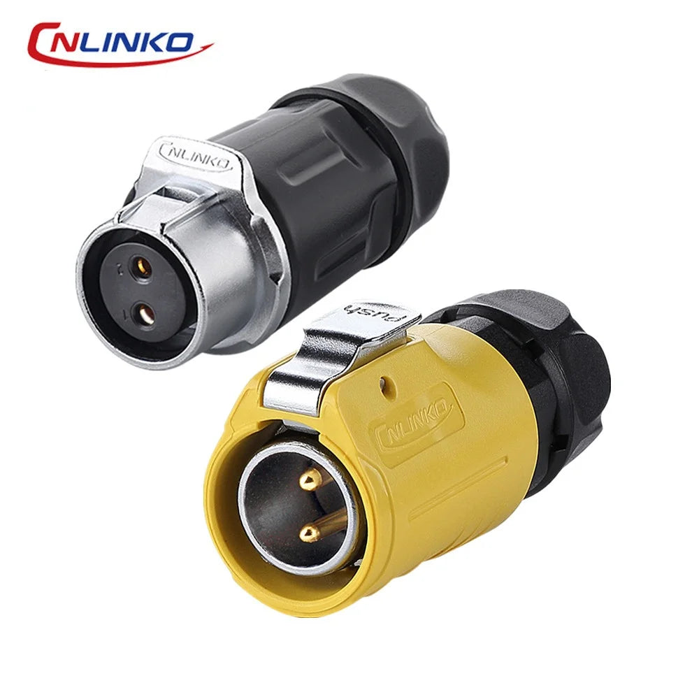 CNLINKO Industrial Waterproof IP68 2 Pin Automotive 20A AC DC Power Connector Outdoor Electrical Cable Connector LED Lighting
