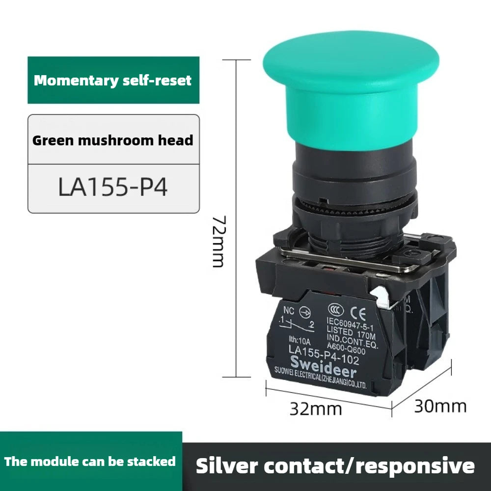 XB4 22mm Emergency Stop Button Switch Double Button Switch with Light Momentary Self Reset Mushroom Power Push Button Switch 10A
