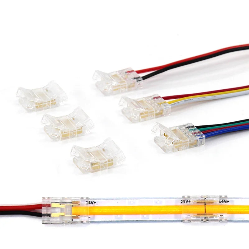 COB Led Strip Connector Light Strip Wire Connectors 2 3 4 Pin L-shaped For 5 8 10mm Width PCB Single Color RGB CCT Strip