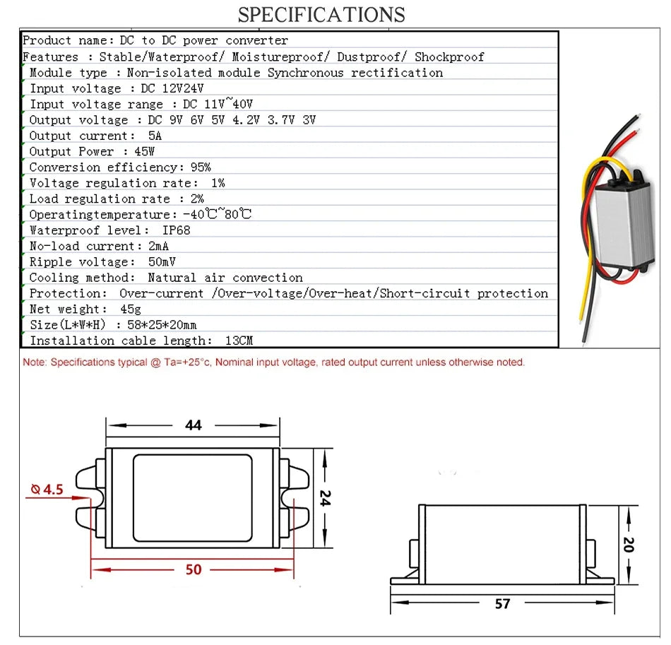 12V24V to 9V 7.5V 6V 5V 4.2V 3.7V 3V 3.3V 5A 12V to 9V 24V to 9V Transformer Step-Down Module DC Power Converter CE RoHS