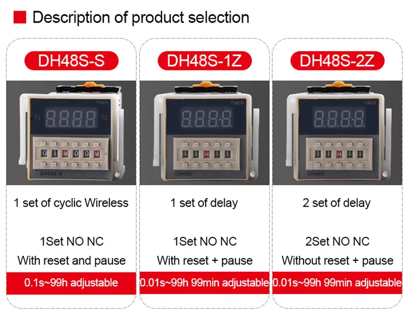 DH48S-S 12V Time Relay 220VAC 24VDC Repeat Cycle SPDT with Socket DH48S Series Delay Timer with Base