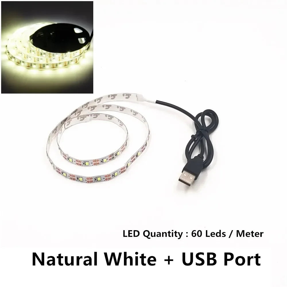 USB LED Strips SMD3528 Light 5V Adapter String Christmas Desk Decor Lamp Tape For TV Background Lighting 5V 50CM 1M 2M 3M 4M 5M