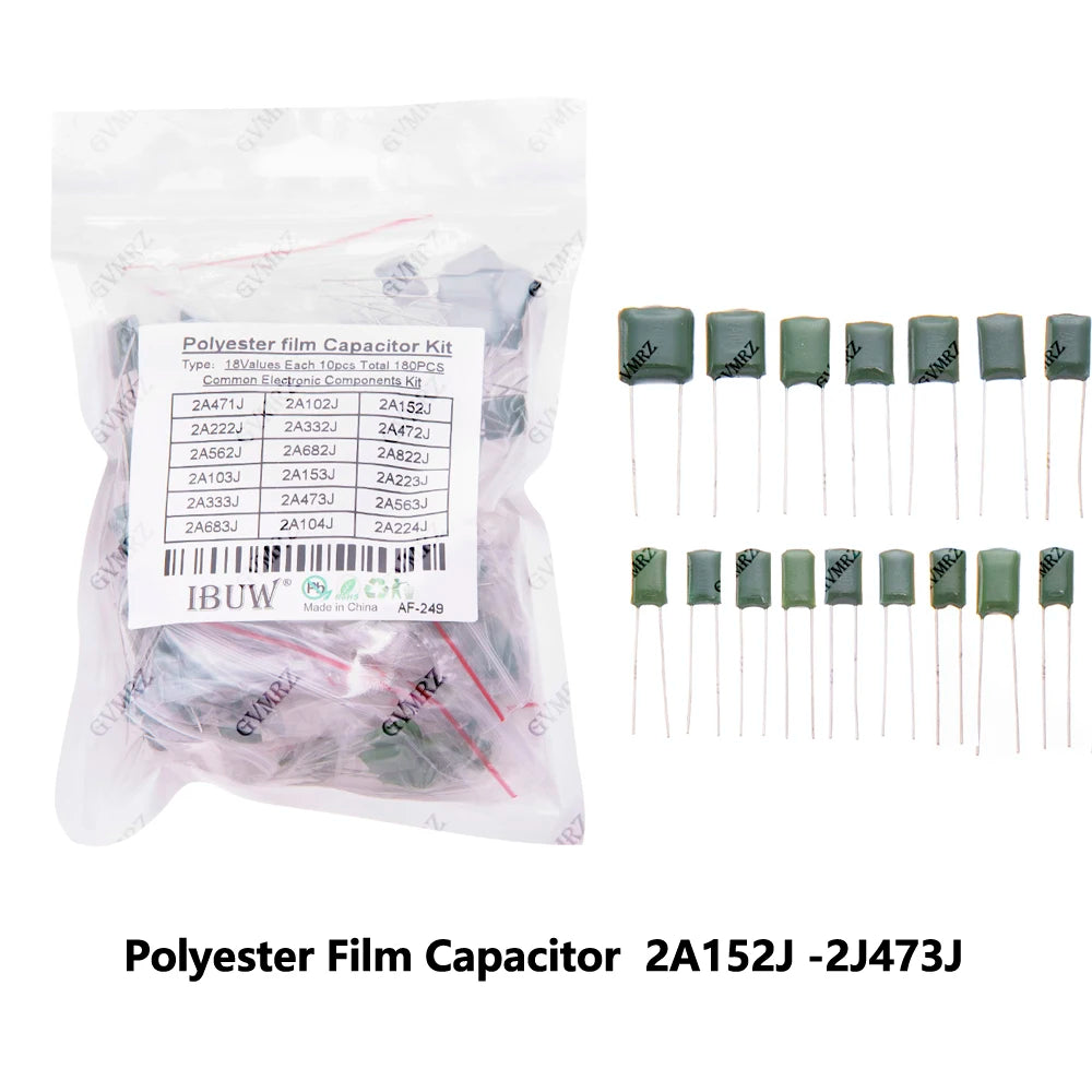 50PCS 2A333J 2A224J 2A683J 2A334J Polyester Film Capacitor Assorted Values J Tolerance for Electronics 2A333J DIY 2A152J