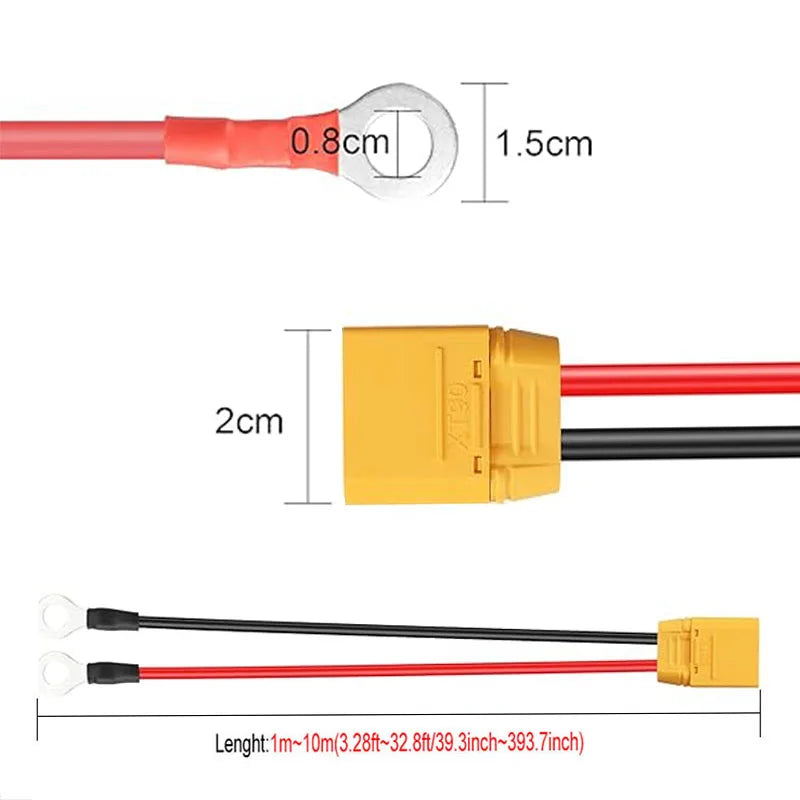 XT90 to O-Ring Terminal Cable XT90H Male and Female to O-Ring Connector Cable with (1m~10m )12AWG 10AWG Silicone Wire