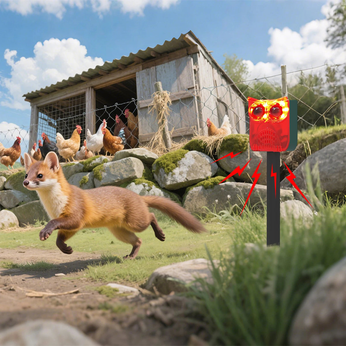 Solar Outdoor Motion Sensor Alarm Dog Barking&Gunshot Sound Home Security Alarm Animal Repeller Loud Noise Maker for Yard Garden