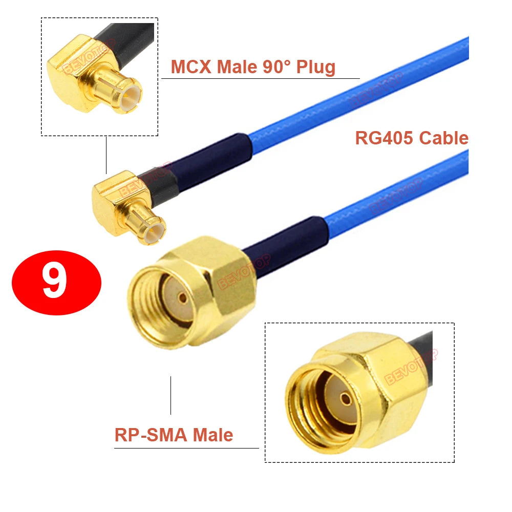 1PCS SMA to MCX RG405 Cable SMA/ RP-SMA Male Female to MCX Male Straight/Right Angle Plug 086 Pigtail 50Ω High Frequency Jumper