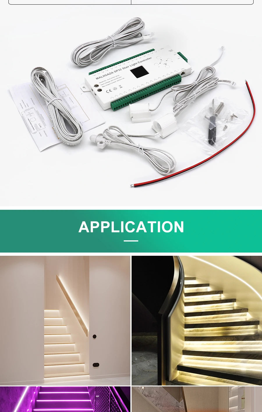 Motion Sensor Stair LED Controller 12V 24V Stair Step LED Strip Light Side Pixel Strip Light 1-32 Steps Indoor Stairway Lighting