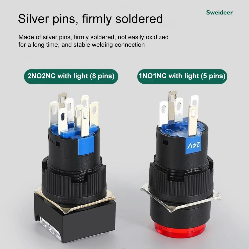 16mm LED Illuminuted Push Button Switch 12/24/220V Momentary Self-locking on Off with Light Square Round Rectangle Power Switch