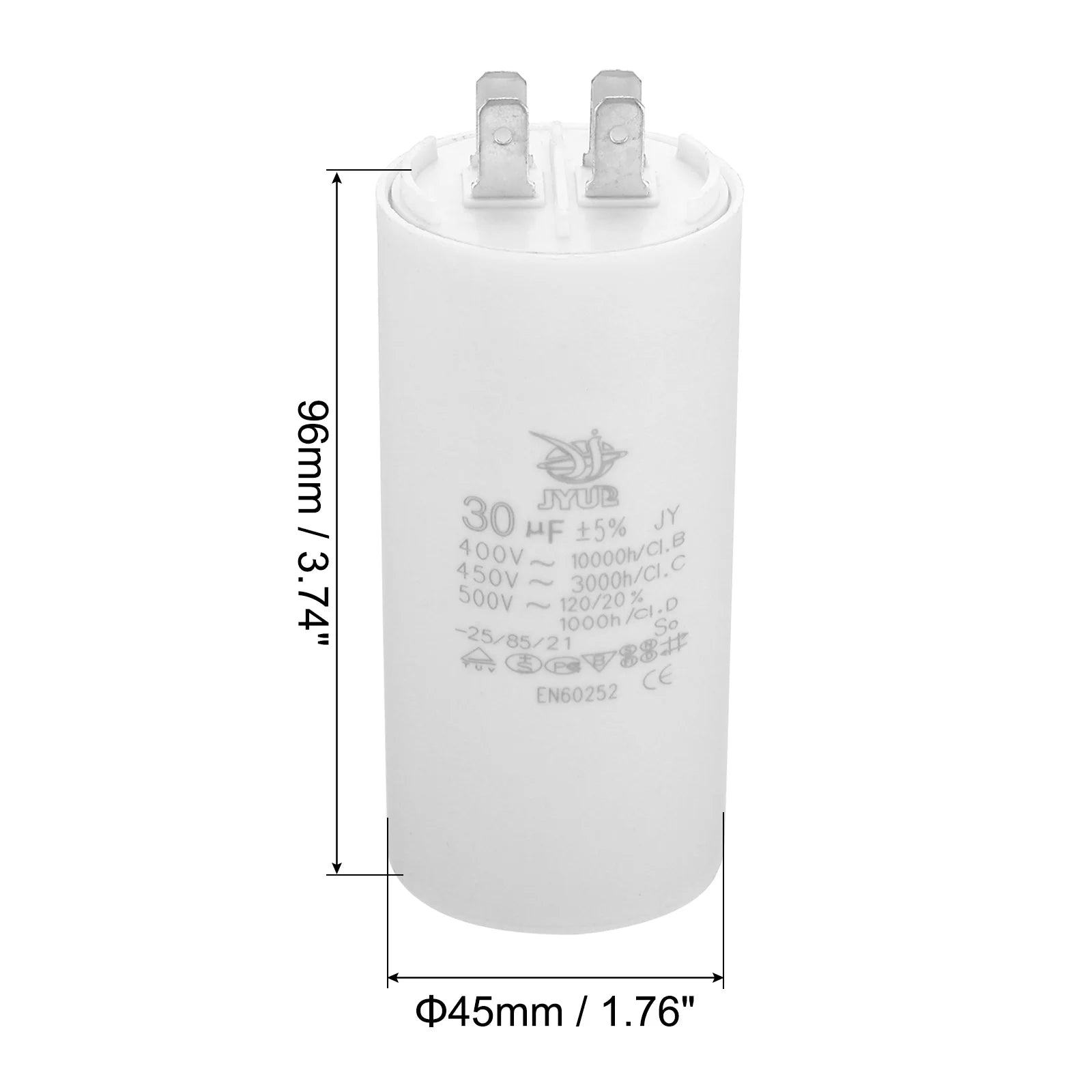 CBB60 8uf-100uf Running Capacitor AC 450V 4 Pins 50/60Hz Double Insert Cylinder Bottom for Air Conditioning Water Pump Fan Motor