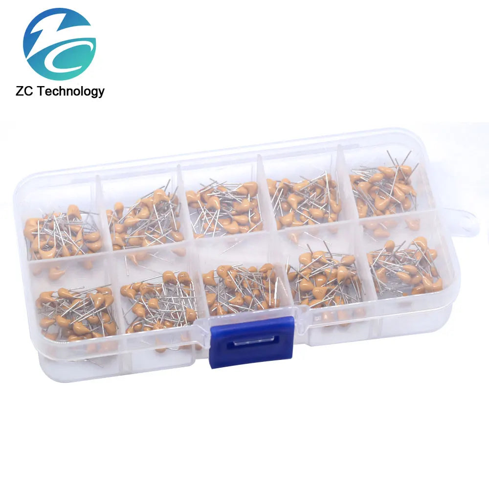 300pcs 10Value 50V 10pF 20pF 30pF 47pF 56pF 68pF 100pF 1nF 10nF 100nF Multilayer Ceramic Capacitor Assortment Monolithic Kit Box
