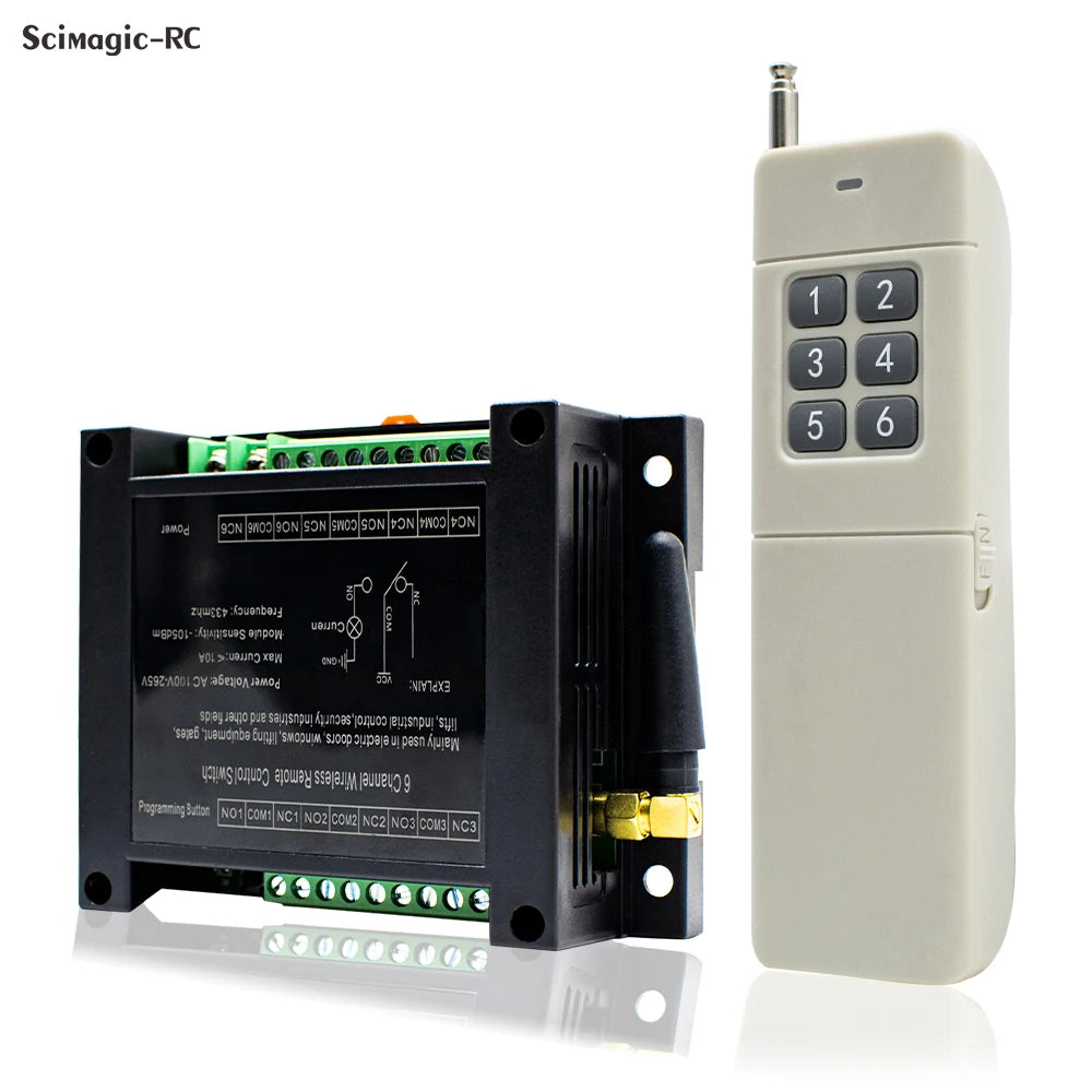 6/8CH Wireless Remote Control Switch AC 220V 100V-265V 10A Relay 6/8 Channels 433MHz Industrial Controller Receiver Transmitter
