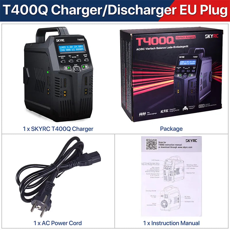 SKYRC T200 T400 T100 AC/DC Lipo Battery Dual Balance Charger Discharger for Traxass Airsoft Drone RC Battery Charger Fast Charge