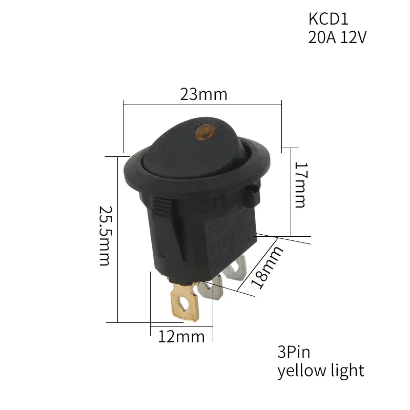 1PCS ON/OFF Round Rocker Switch LED illuminated Car 12V 24V / 6A 250V / 10A 125V 2/3/4PIN Switch 20MM