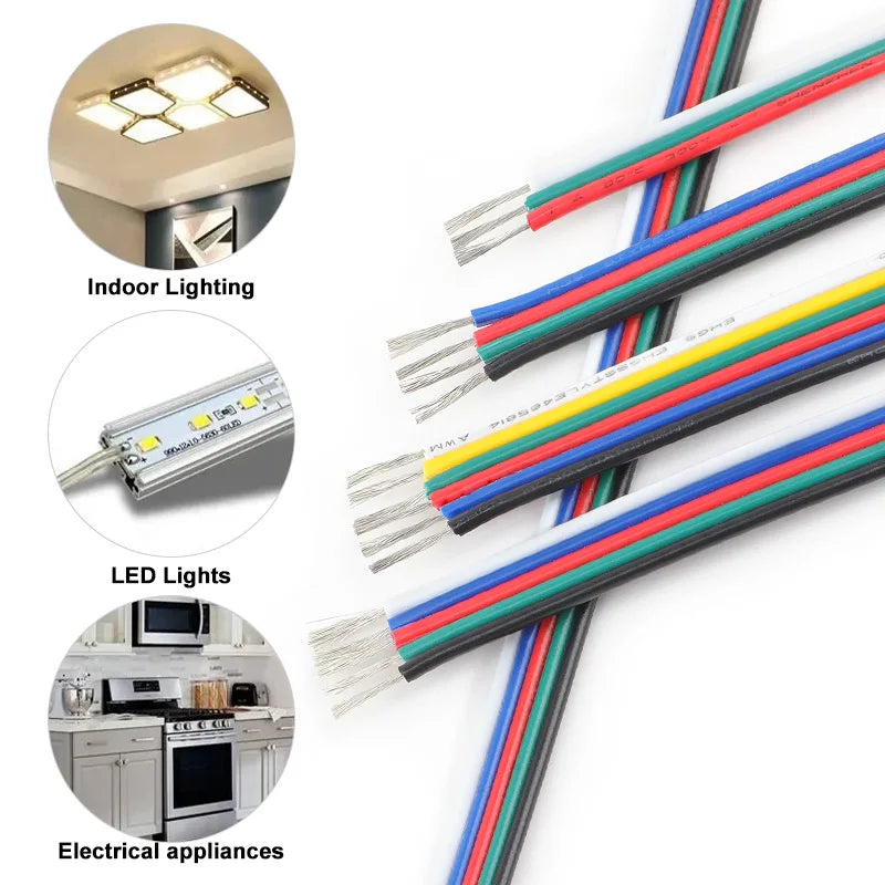 22AWG 20AWG 18AWG LED Extension Cord 2/3/4/5/6Pin RGB Flexible Electrical Connection Cable for LED Strip Lights Auto Lamp Driver