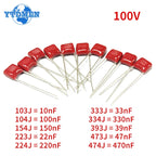 20PCS 100V CBB Polypropylene Film Capacitor 104 223 103 393 473 333 154 224 334 474 10nF  22nF 33nF 39nF 47nF 100nF 220nF 470nF