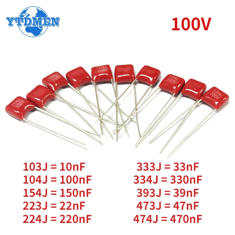 20PCS 100V CBB Polypropylene Film Capacitor 104 223 103 393 473 333 154 224 334 474 10nF  22nF 33nF 39nF 47nF 100nF 220nF 470nF